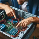 person checking the motherboard of a desktop computer